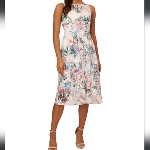 ADRIANNA PAPELLWomen's Floral-Print VeiledSleeveless Dress - Ivory Multi
